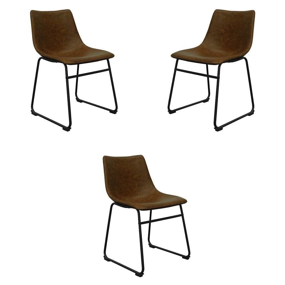 Kit 3 Cadeiras Decorativas Marquezine Sala De Jantar Pu Base Aço Marrom/preto G56 - Gran Belo