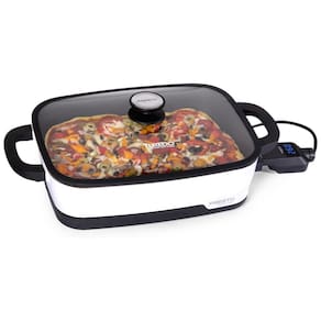 Frigideira Elétrica com Tampa de Vidro, Revestimento Antiaderente e Controle de Temperatura Digital, 110V 1000W, Presto 06854, Branca