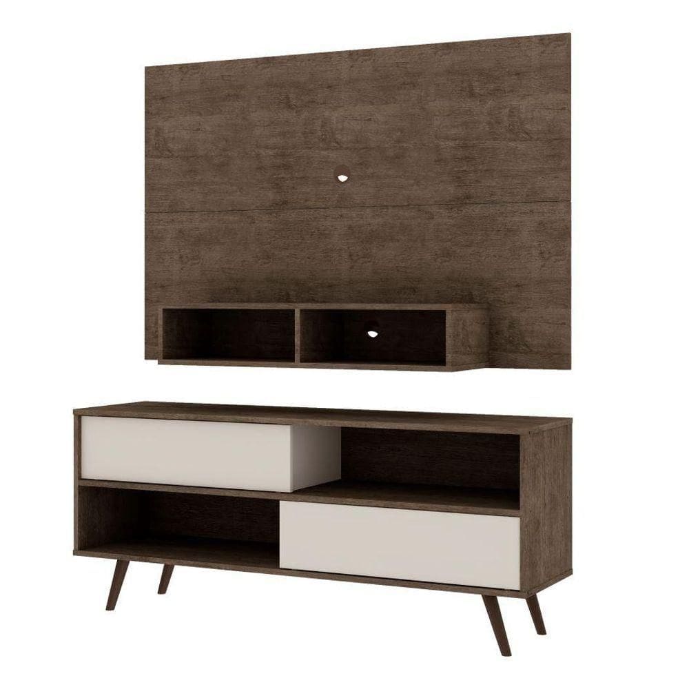 Conjunto Sala Rack E Painel Para Tv Até 50 Polegadas Cor Rústica E Off White Genial