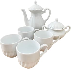 Jogo Café Chá Mesa Posta 6 pçs - Porcelana Branca Canelada