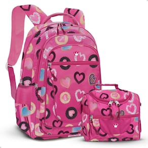 Kit Mochila Escolar Jovem Coração + Lancheira Bolsa Térmica