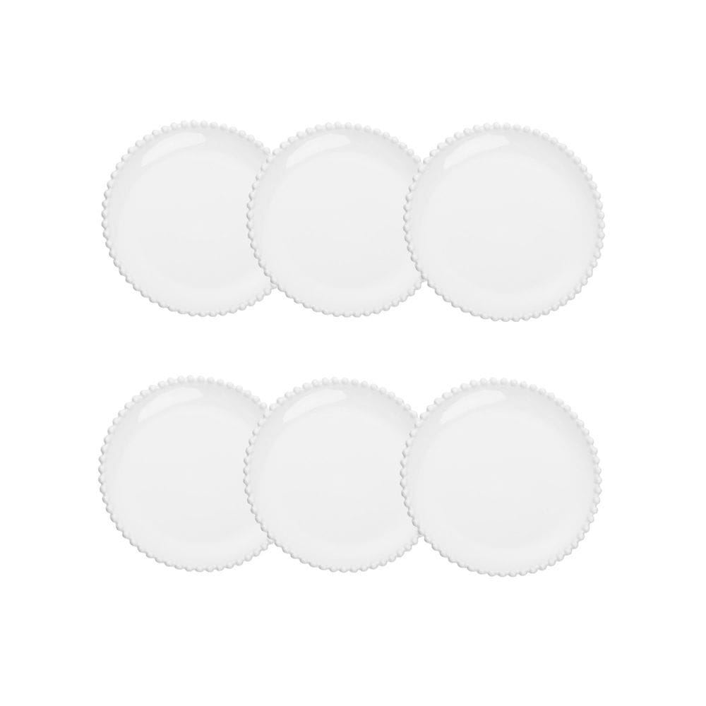 Cj 6 Pratos Rasos P/Sobremesa de Porcelana Branca Beads 20cm Wolff