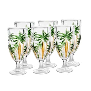 Cj 6 Taças de Cristal Palm Tree Handpaint 450ml Wolff