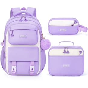 Conjunto de mochila Fimibuke para meninas impermeável com lancheira roxa