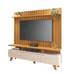 Painel Suspenso Ripado Link 2.0 C/ Rack Bancada Essenza 2.0 TV Até 70’ 3 Portas Basc. 1 Prateleira