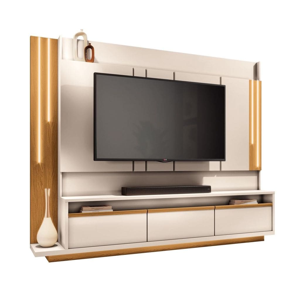 Estante Home Theater C/ LED Sala Estar TV Até 75 Polegadas 2 Gavetas 1 Porta Montane
