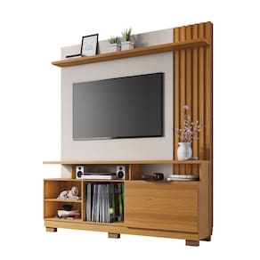 Estante Home Theater Detalhes Ripado Sala Estar TV Até 55 Polegadas Prateleira E Pés Artheo