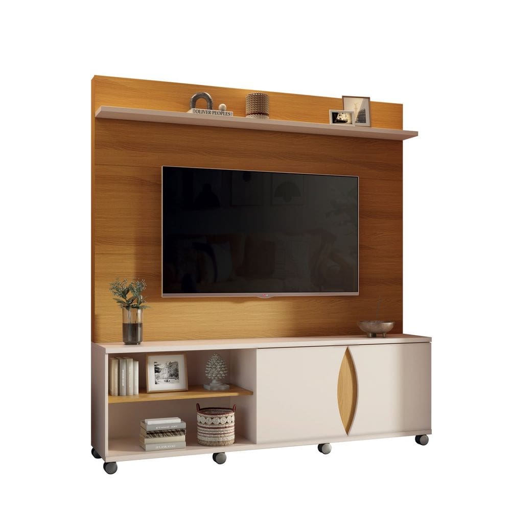 Estante Home Theater Sala Estar TV Até 65 Polegadas 2 Portas 2 Prateleiras Rodízios Cromados Luxor