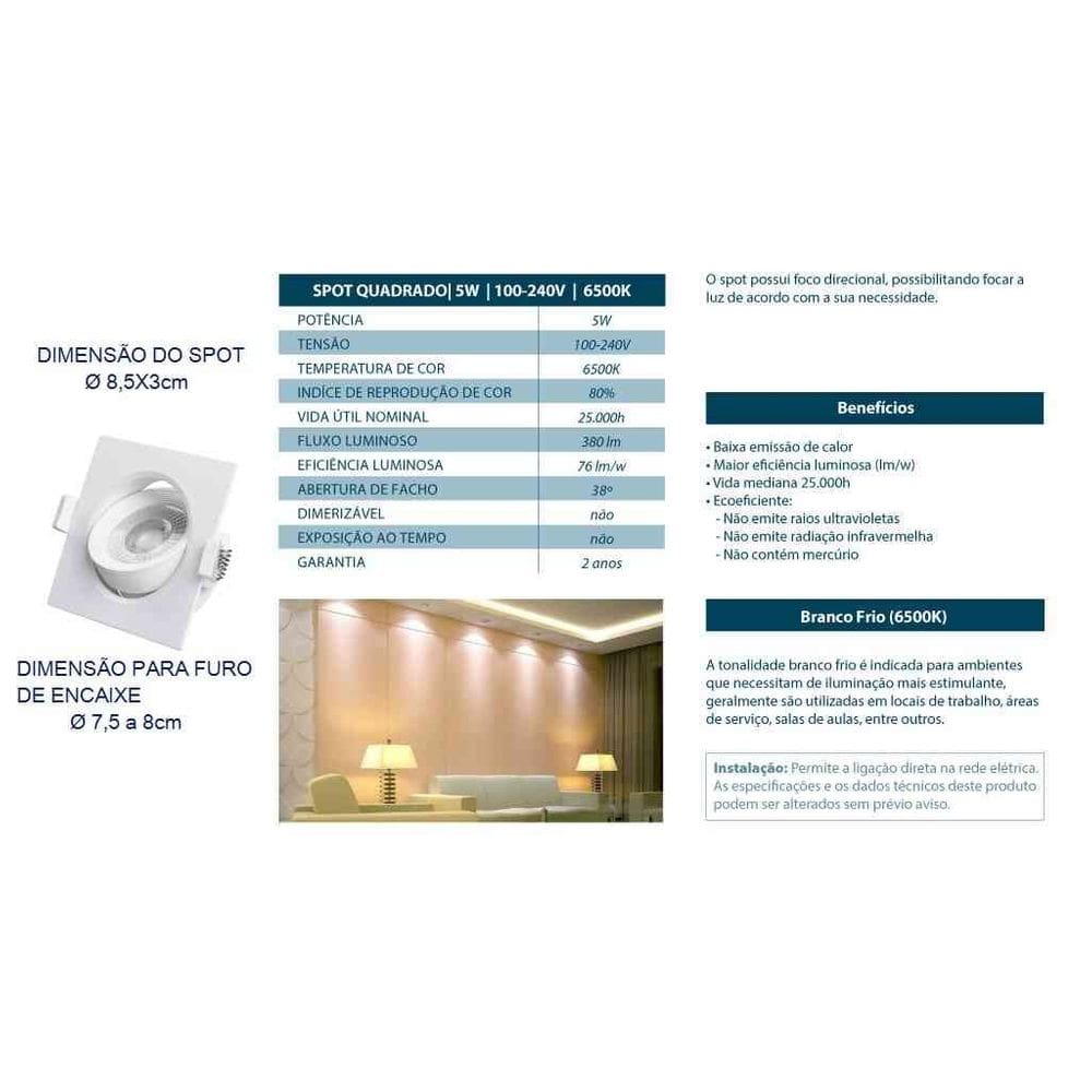 Spot De Led Lorenzetti Quadrado 5w Bivolt Luz Branca 6500k