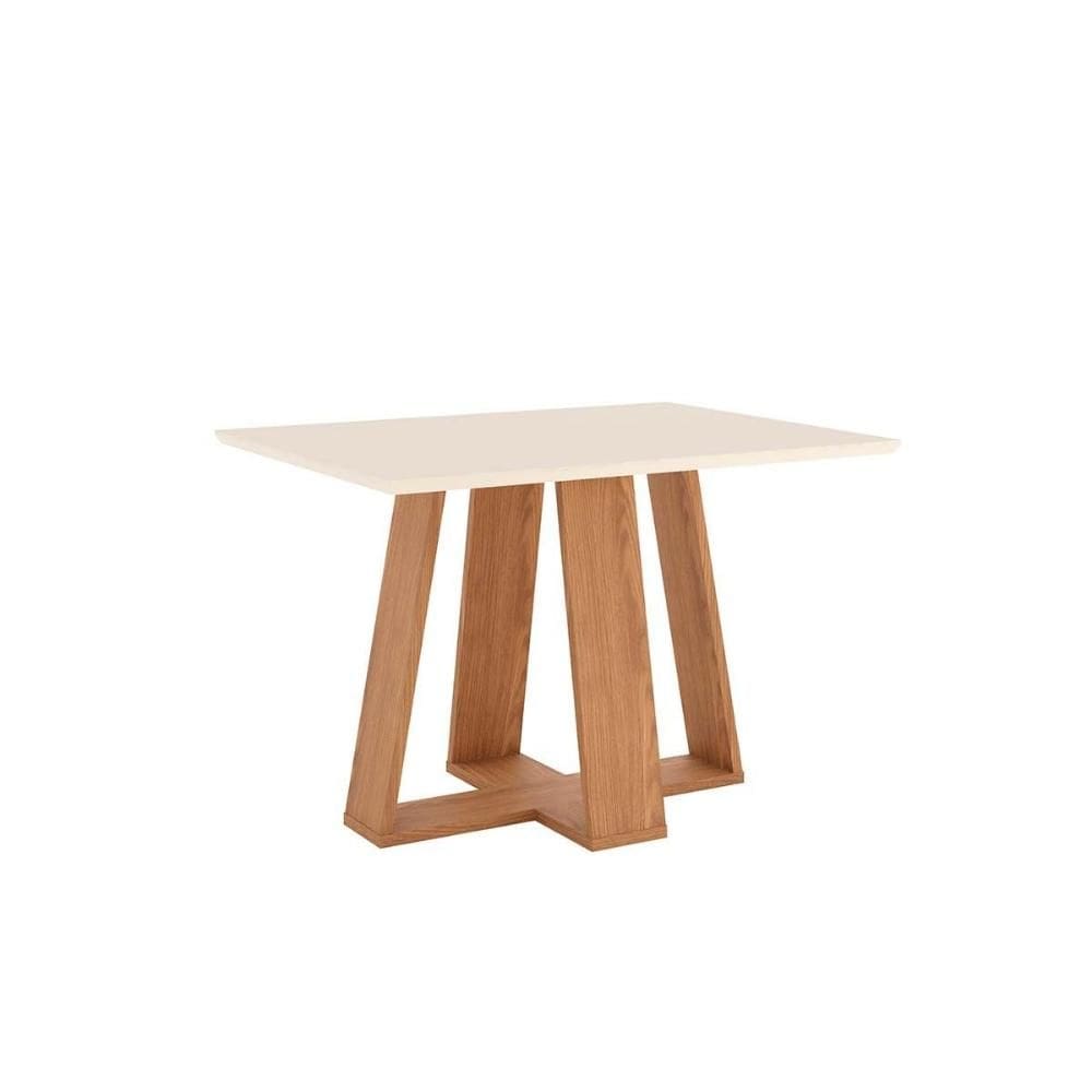 Conjunto: Mesa Sala Jantar Lins c/ Tampo Reto Madeirado 120x80cm e 4 Cadeiras Esther Nature/Linho Creme - Henn