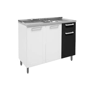 Gabinete c/ Pia Cozinha Balcão Múltipla 3 Portas e 1 Gaveta Branco/Preto - Bertolini