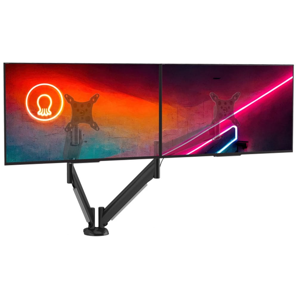 Suporte De Mesa Para Monitor Até 24" Articulado Duplo Com Regulagem Contínua De Altura Octoo CLIPWAY-M2 (Preto)