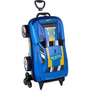 Mochila Infantil 3D Hotwheels Azul com Rodinha Tripla