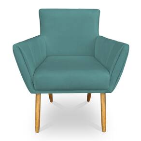 Poltrona Decorativa Leticia Suede Azul Turquesa Pés Palito Castanho - Pallazio