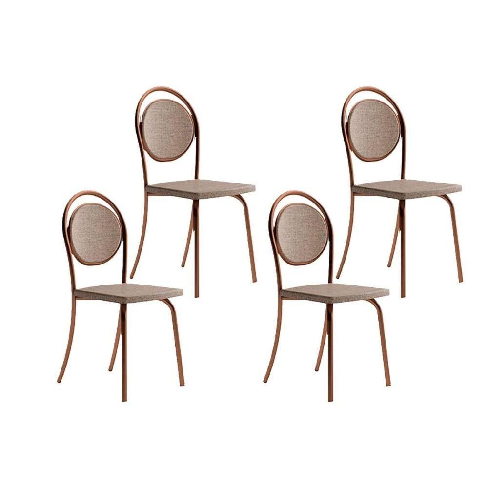 Kit 4 Cadeiras Sala Jantar 1738 4 Uni Rose/Linho Areia/Courano Caramelo - Carraro