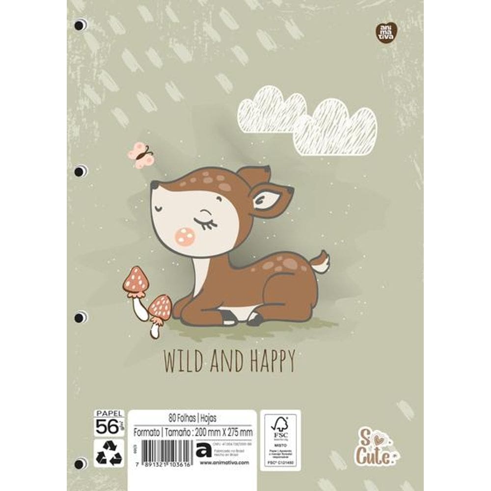 Refil Caderno Argolado Universitário So Cute 80 Folhas Animativa 5115