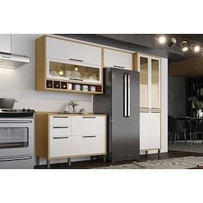 Kit Cozinha Modulada 4 Peças Syrah (2Aéreo+1Balcão+1Paneleiro) C4P05 Amendoa/Off White - Ronipa