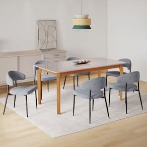 Conjunto Sala de Jantar Mesa com Vidro Candian 6 Cadeiras Bless Marrom/Off White/Cinza