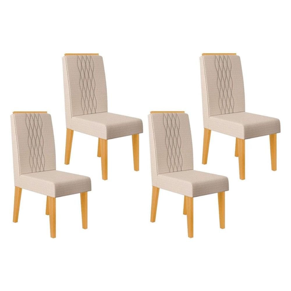 Cadeira de Cozinha Lia Kit 4 un Cedro/Linho Neve - DJ Móveis