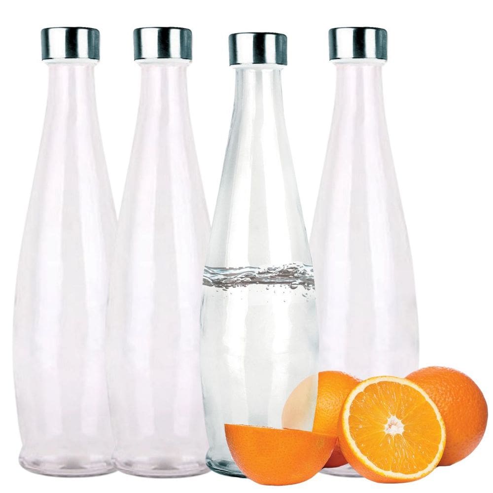 Kit 4 Garrafas Vidro Acqua 1 Litro Transparente 32cm Tampa Inox - Tuut