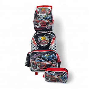Kit mochila rodinha escolar lancheira estojo Fire Storm car