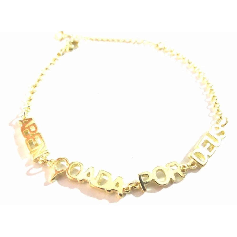 Pulseira Abençoada Por Deus Religiosa Folheado Ouro 18k