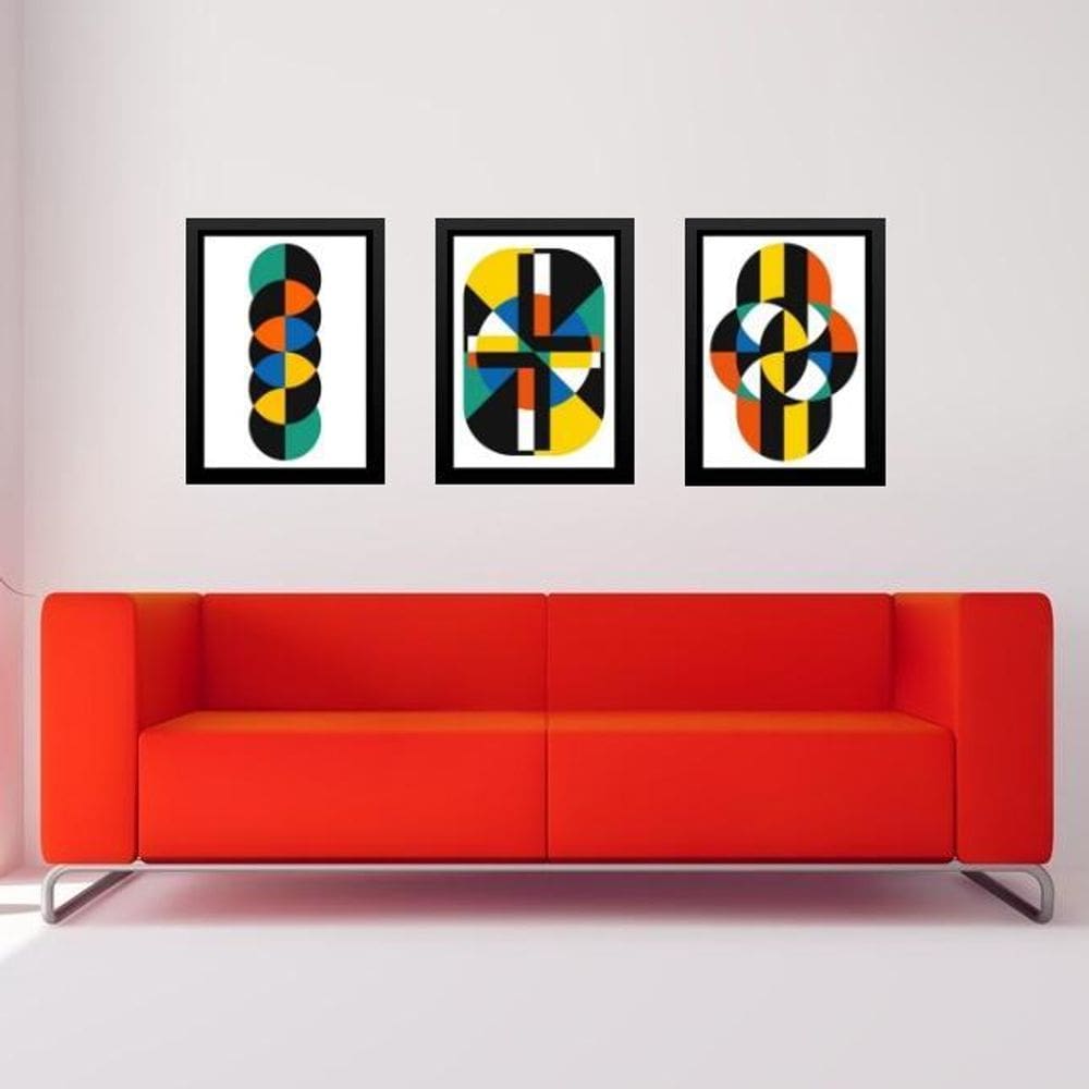 Kit 3 Quadros Gravuras Coloridas Bauhaus 24X18Cm