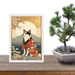 Quadro Arte Oriental Paisagem Com Cachorro 45X34Cm