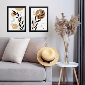 Kit 2 Quadros Sala Boho - Folha Lua Estrela 45X34Cm