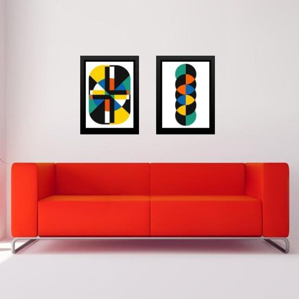 Kit 2 Quadros Gravuras Coloridas Bauhaus 24X18Cm