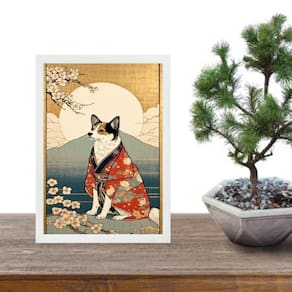 Quadro Arte Oriental Paisagem Com Cachorro 45X34Cm