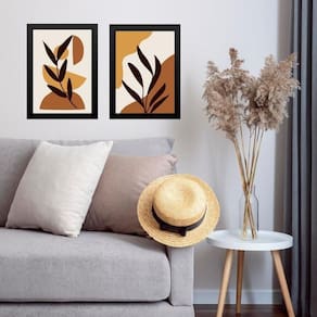 Kit 2 Quadros Sala Gravuras Folhas Boho 33X24Cm