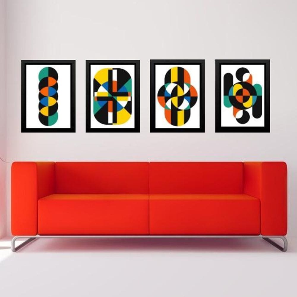 Kit 4 Quadros Gravuras Coloridas Bauhaus 24X18Cm