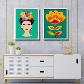 Kit 2 Quadros Decorativos Gravuras Frida E Flores 45X34Cm