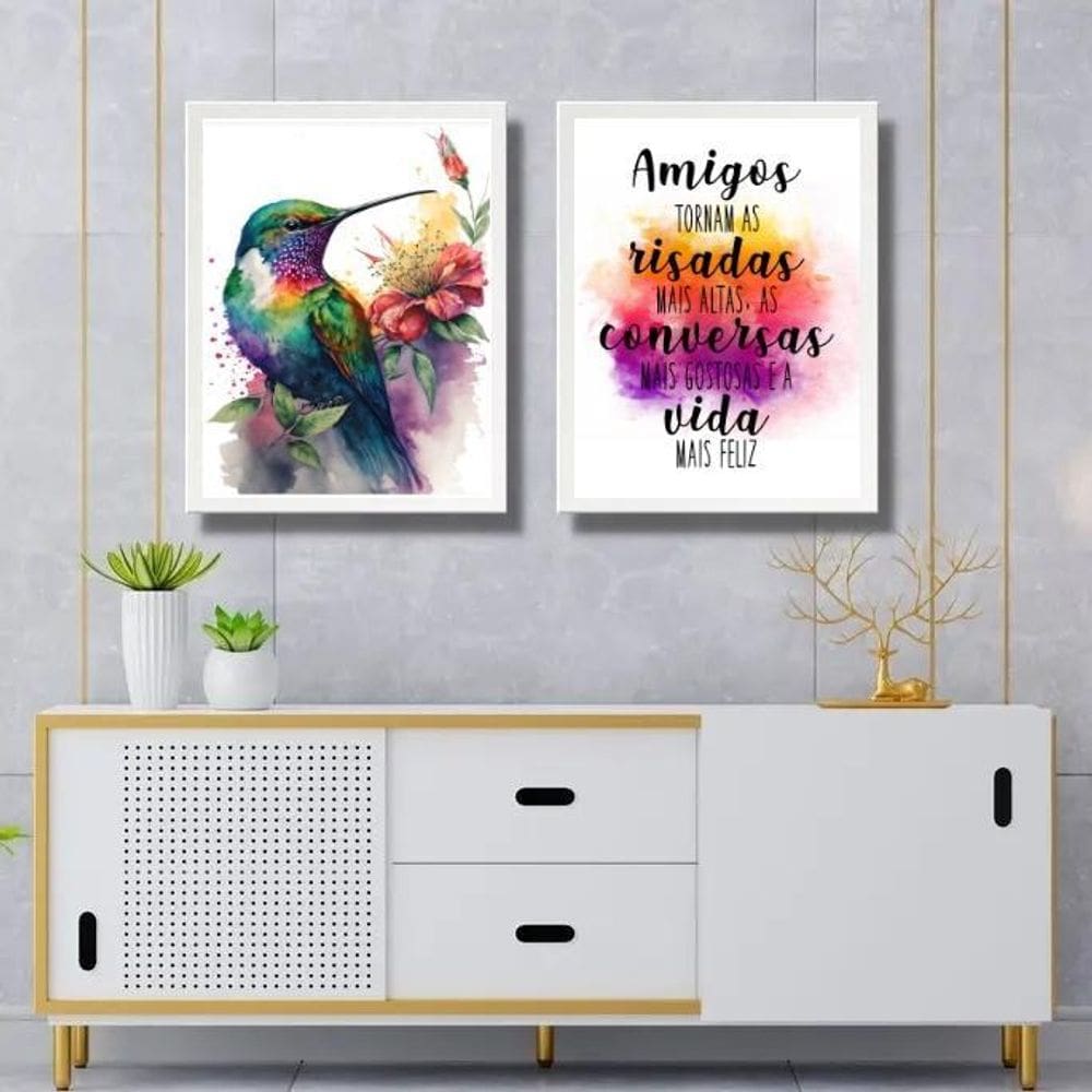 Kit 2 Quadros Amizade Beija-Flor 33X24Cm
