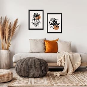 Kit 2 Quadros Sala Arte Tribal Boho 33X24Cm - Com Vidro