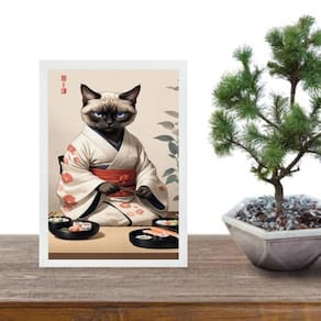 Quadro Arte Oriental Sushi Cat 45X34Cm - Com Vidro