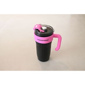 Caneca Copo Térmico Aço Inox Colorida Com Tampa E Canudo 860ml - Preta/Rosa