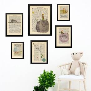 Kit Composição 6 Quadros Pequeno Príncipe Retrô - Com Vidro