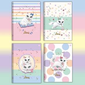 Kit 05 Cadernos Brochurão Grande Pautado Gatinha Sissi Capa Dura 80 Folhas Animativa