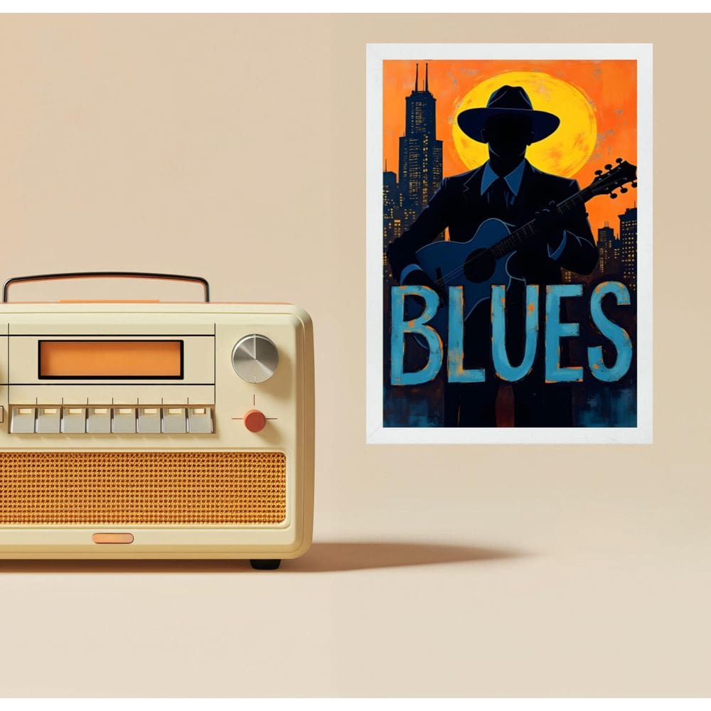 Quadro Músico Blues - Vintage 45X34Cm - Com Vidro