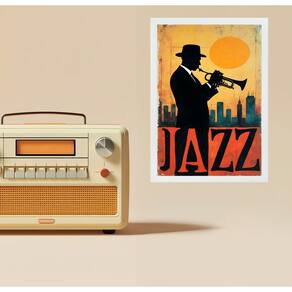 Quadro Músico Jazz - Homem Com Trompete 45X34Cm - Com Vidro