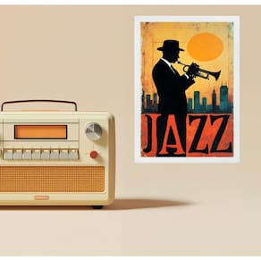 Quadro Músico Jazz - Homem Com Trompete 24X18Cm - Com Vidro