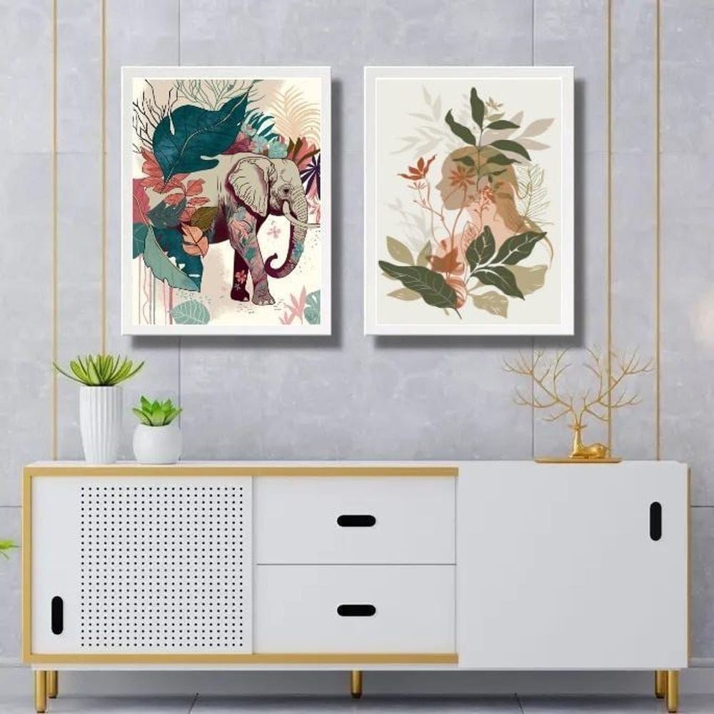 Kit 2 Quadros Gravuras Arte Tropical 45X34Cm - Com Vidro