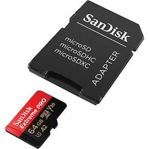 Cartão Micro SD 64GB Sandisk Extreme PRO com adaptador, captura de vídeo 4K UHD e Full HD, SDSQXCU-064G-GN6MA  SANDISK