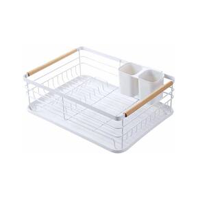Escorredor De Louças de Metal e Madeira com Bandeja 43x32cm - Branco