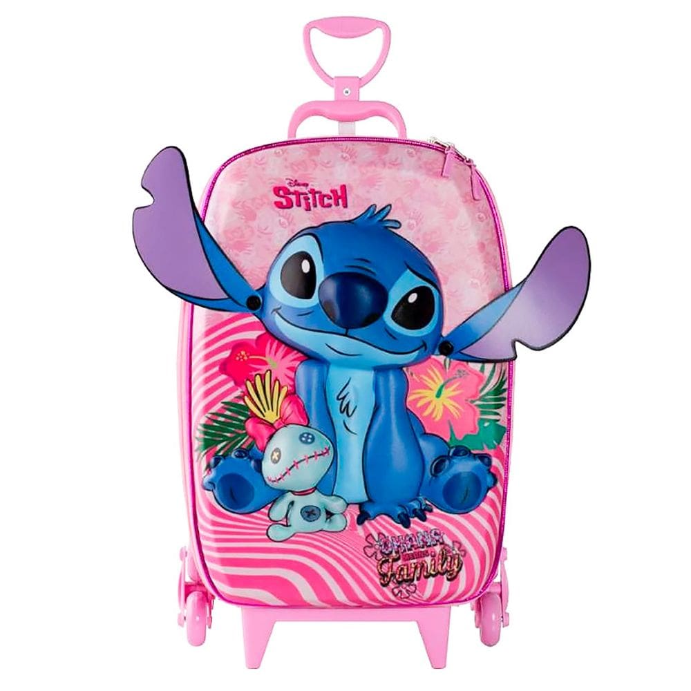 Mala Infantil Escolar Stitch Rosa 3D com Rodas Triplas 3857BM24 - Diplomata