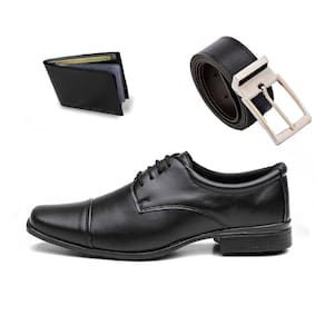 Kit Sapato Social Masculino Bico Quadrado Solado Borracha Com Cinto Dupla Face e Carteira Slim