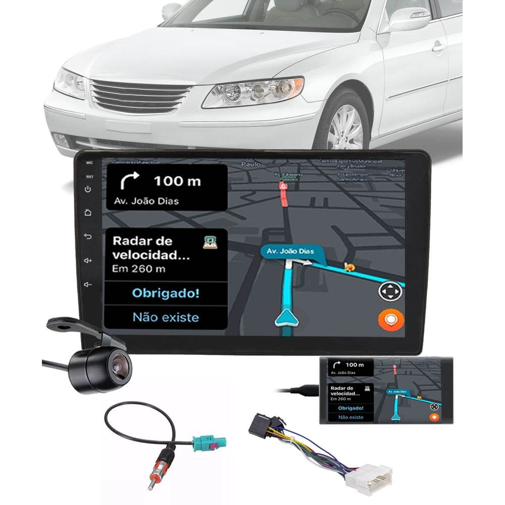Multimídia 9” Polegadas Hyundai Azera 2008 até 2012 Bluetooth Espelhamento + Câmera de Ré + Moldura + Adaptador de Antena + Chicote
