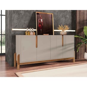 Aparador Buffet Sala 170cm Liz 4 Portas Com Adega com Pés de Madeira OffWhite com Cedro - Rede Móveis